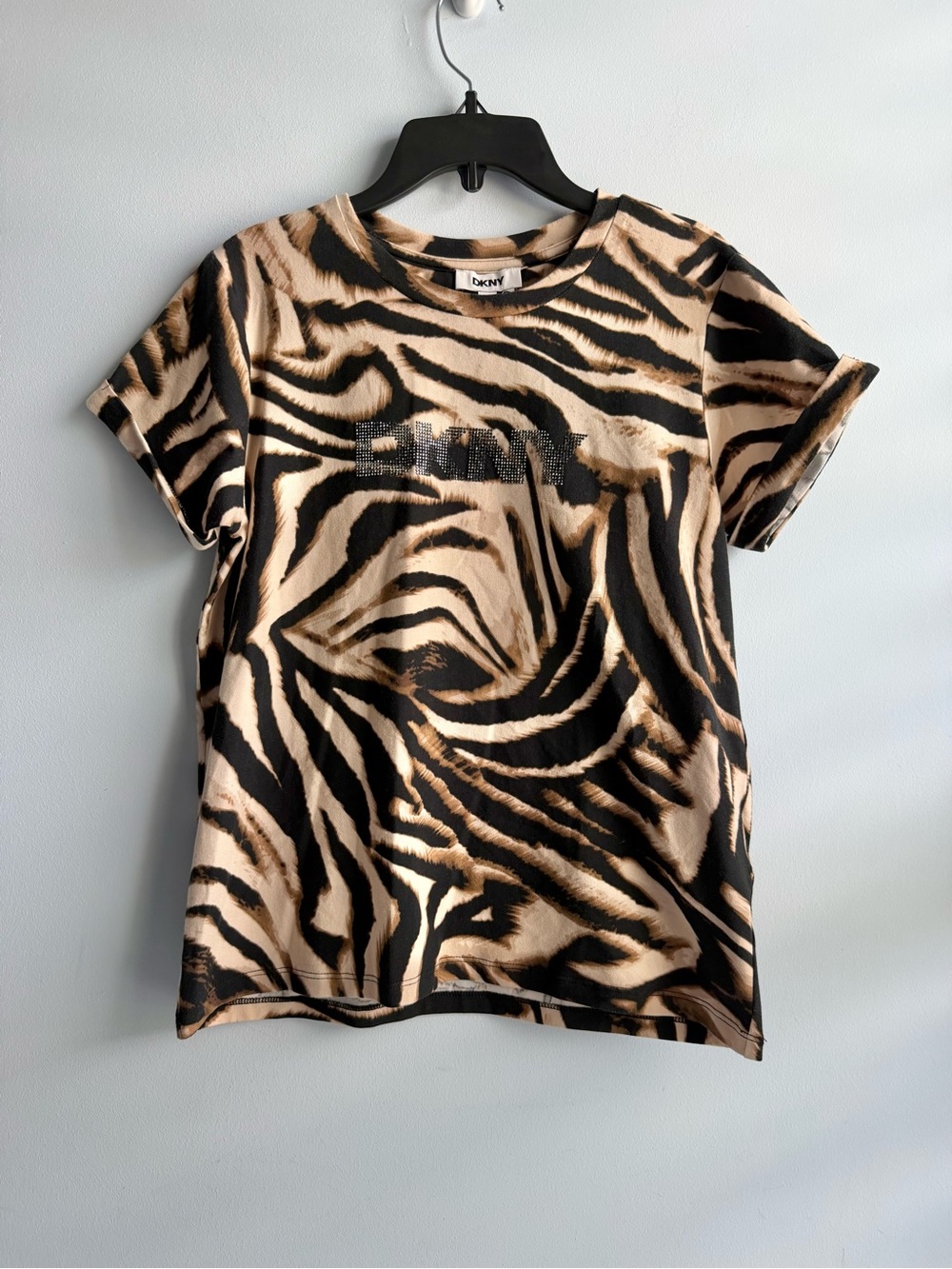 DKNY Women's Multicolor Printed Blurred Zebra Logo Crewneck T-Shirt Size XS